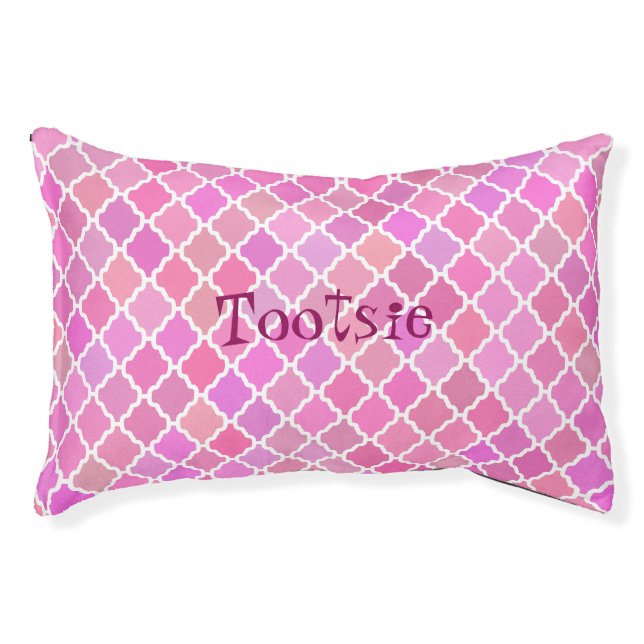 Personalized Pink Mosaic Dog Bed (Front)