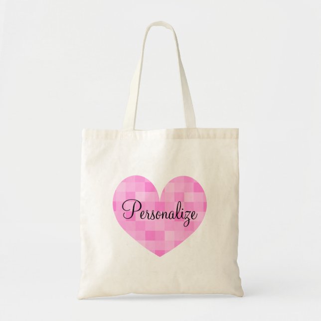 Personalized pink mosaic heart design tote bag (Front)
