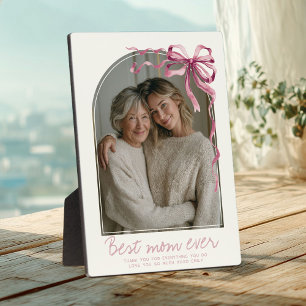 Personalized Pink Mothers Day Photo Cute Pink Bow Plaque