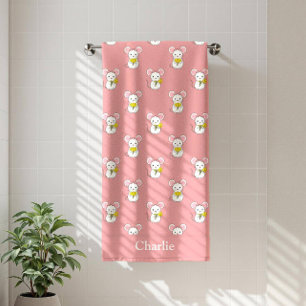 Personalized Pink Mouse Kids Bath Towel
