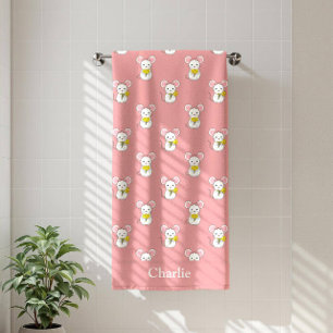 Personalized Pink Mouse Kids Beach Towel