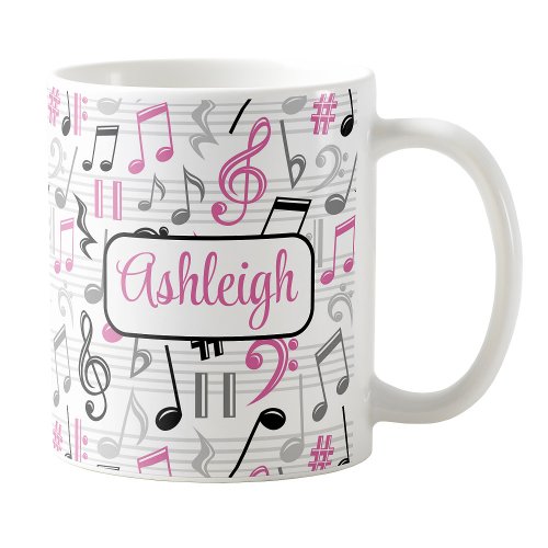 Personalized Pink Music Pattern Mug