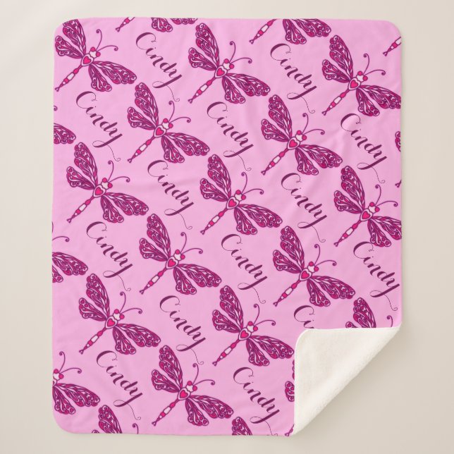 Personalized pink name dragonfly pattern blanket (Front)