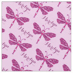 Personalized pink name dragonfly stylized pattern fabric