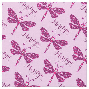 Personalized pink name dragonfly stylized pattern fabric