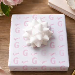 Personalized Pink Name Initial Wrapping Paper Sheets