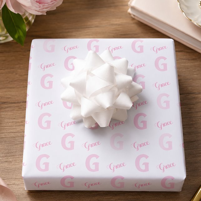Personalized Pink Name Initial Wrapping Paper Sheets (Pink Monogram Wrapping Paper)