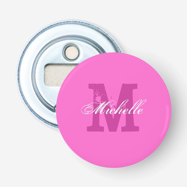 Personalized pink name magnetic beer bottle opener (Front)