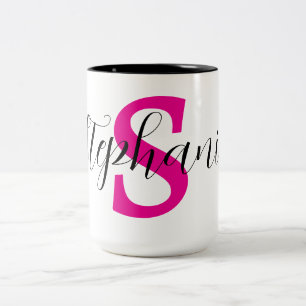 Personalized Pink Name Monogram Gifts Two-Tone Coffee Mug