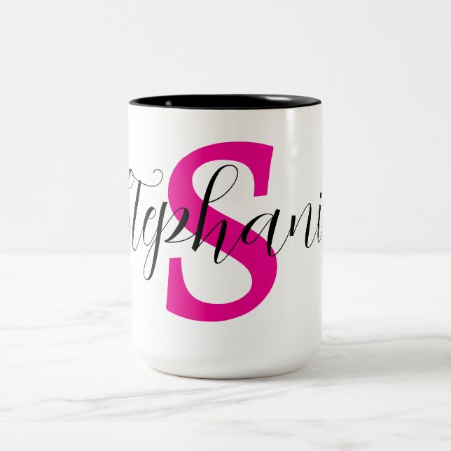 Personalized Pink Name Monogram Gifts Two-Tone Coffee Mug (Center)