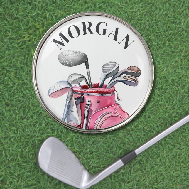 Personalized Pink Name Monogram Golf Ball Marker (Pink Name Monogram golf ball marker)
