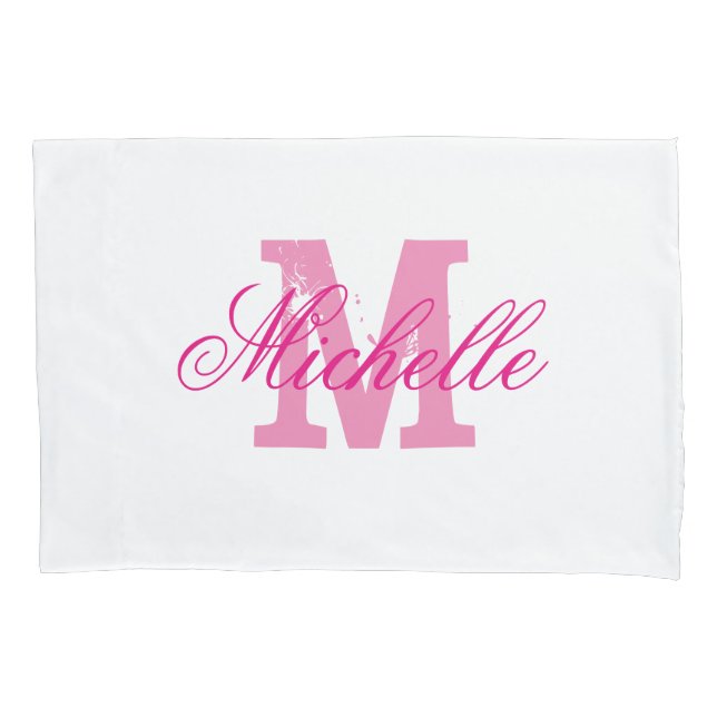 Personalized pink name monogram pillowcases (Front)