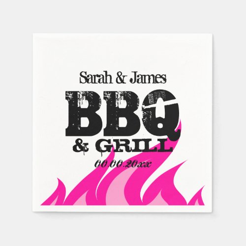 Personalized pink napkins for BBQ wedding party