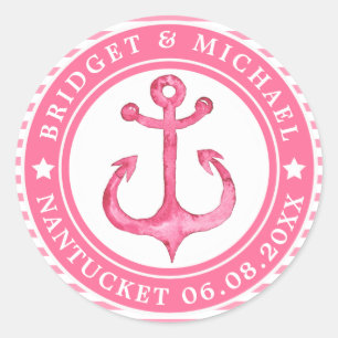 Personalized Pink Nautical Anchor Wedding Stickers