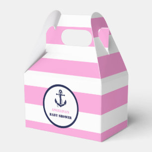 Personalized Pink/Navy Girl Nautical Baby Shower Favor Boxes