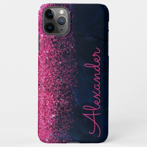 Personalized Pink Navy Glitter Marble BUDGET Girls iPhone 11Pro Max Case