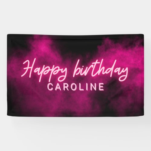 Personalized Pink Neon Happy Birthday Party Banner