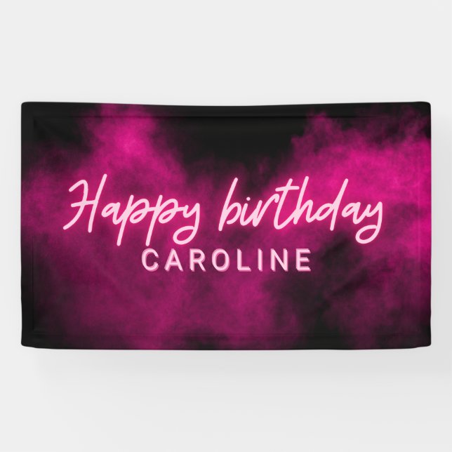 Personalized Pink Neon Happy Birthday Party Banner (Horizontal)