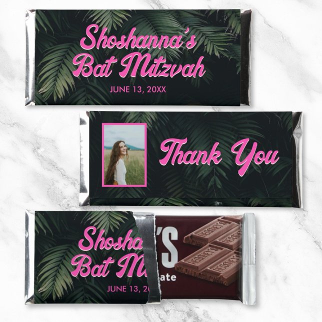 Personalized Pink Neon Tropical Bat Mitzvah Hershey Bar Favors (Personalized Pink Neon Tropical Bat Mitzvah Hershey Bar Favors)