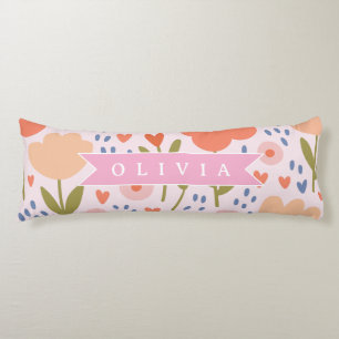 Personalized pink nordic cute folk floral pattern body pillow