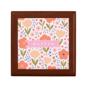 Personalized pink nordic cute folk floral pattern gift box