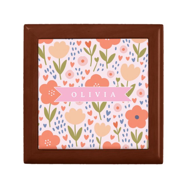 Personalized pink nordic cute folk floral pattern gift box (Front)
