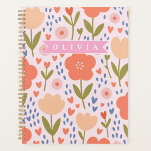 Personalized pink nordic cute folk floral pattern planner