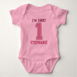 Personalized Pink Number One Girl's First Birthday Baby Bodysuit