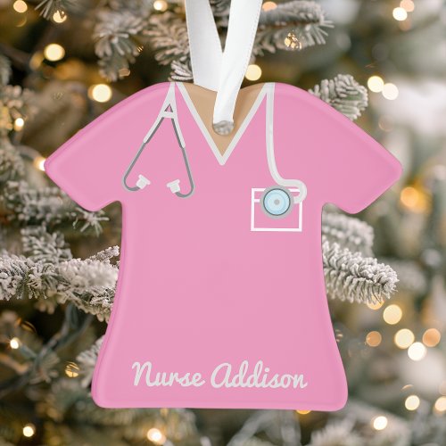 Personalized Pink Nurse Scrubs Nursing Gift Ornament