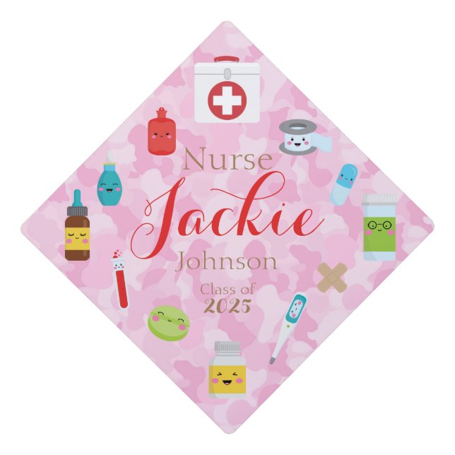 Personalized Pink Nursing Graduation Cap Topper (Front)