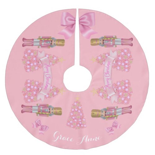 Personalized Pink Nutcracker Christmas tree skirt