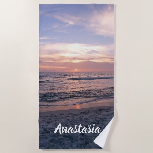 Personalized Pink Ocean Sunset Beach Towel