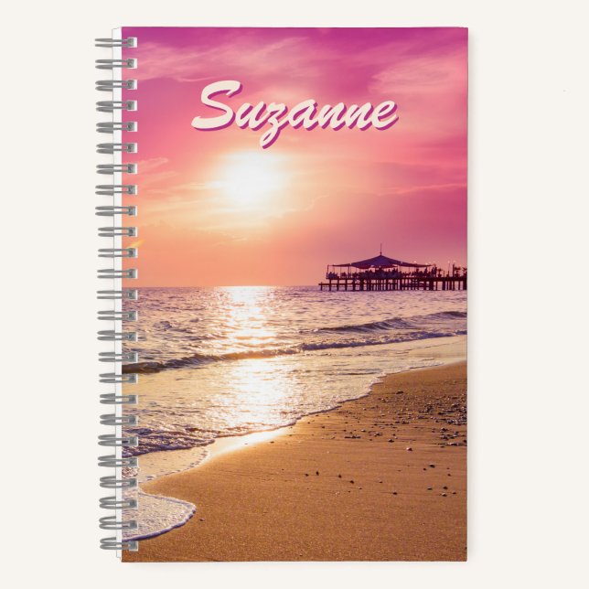 Personalized Pink Ocean Sunset Spiral Notebook (Front)