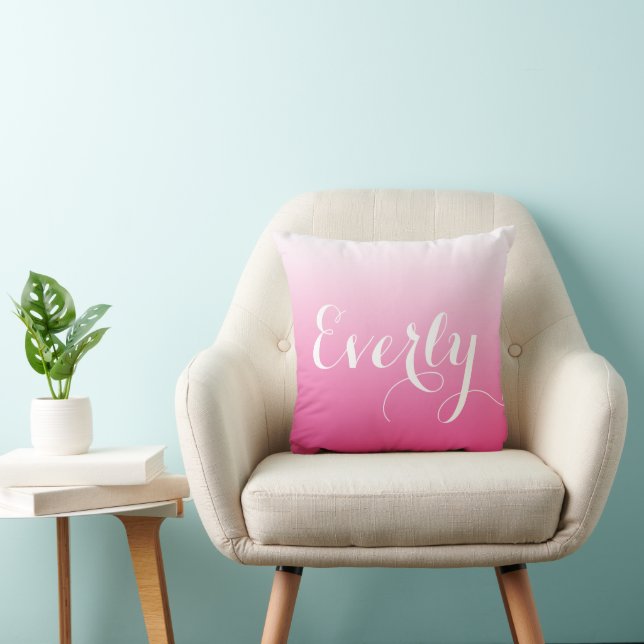 Personalized Pink Ombre Girls Room or Baby Nursery Throw Pillow (Chair)