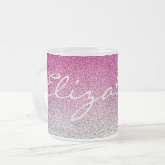 Personalized Pink Ombre Glitter Mug (Front Left)