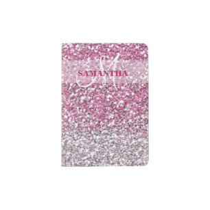 Personalized Pink Ombre Glitter Name Monogram Passport Holder