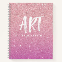 Personalized Pink Ombre Glitter Sketchbook