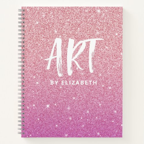 Personalized Pink Ombre Glitter Sketchbook Notebook