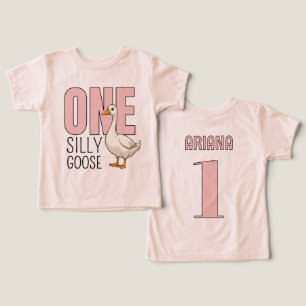 Personalized Pink One Silly Goose First Birthday Toddler T-shirt