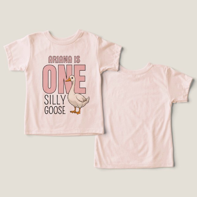 Personalized Pink One Silly Goose First Birthday Toddler T-shirt (Design Front & Back)