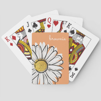 Personalized Pink & Orange Daisy Floral Poker Card