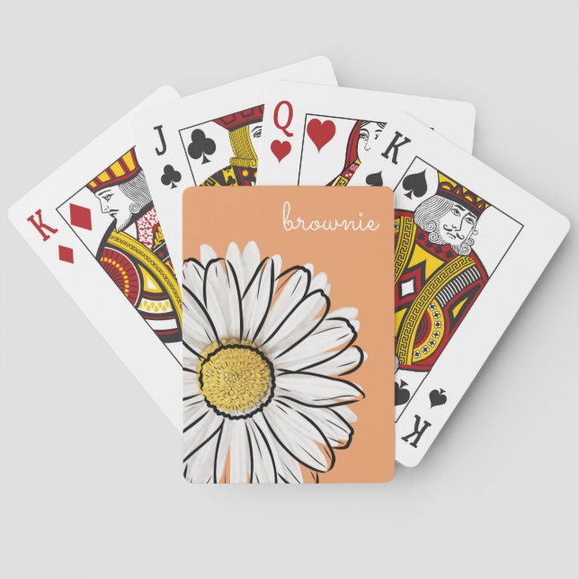 Personalized Pink & Orange Daisy Floral Poker Card (Back)