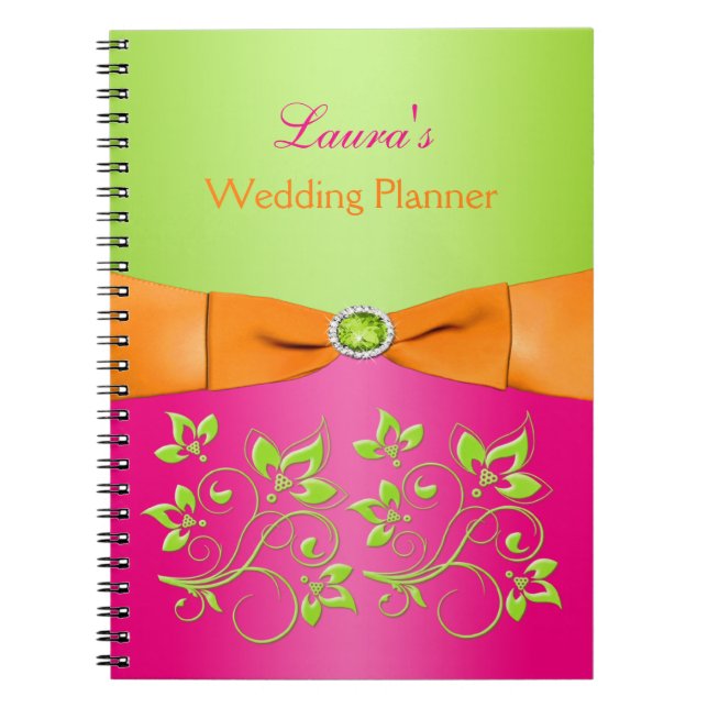 Personalized Pink Orange Lime Floral Notebook (Front)