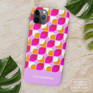 Personalized Pink Orange Midcentury Art Pattern iPhone 15 Pro Max Case