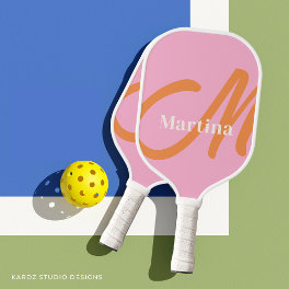 Personalized Pink Orange Monogram Initial Pickleball Paddle
