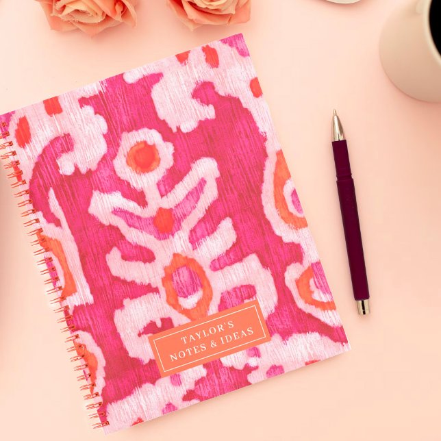 Personalized Pink & Orange Tribal Ikat Notebook (Creator Uploaded)