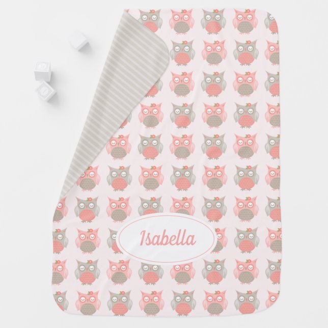 Personalized Pink Owl Baby Blanket (In Situ)
