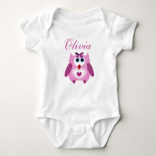 Personalized Pink Owl Baby Girl One Piece Tshirt