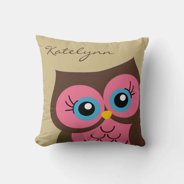 Personalized Pink Owl Custom Throw Pillow (Front)