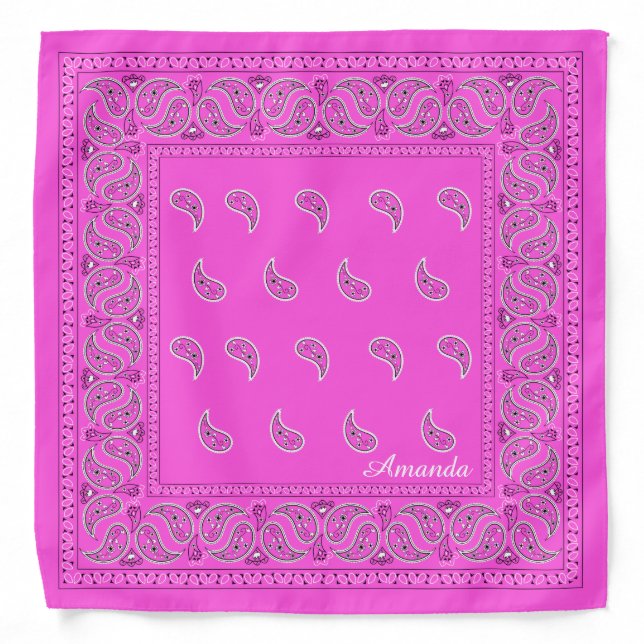 Personalized pink paisley bandana, edit name bandana (Front)